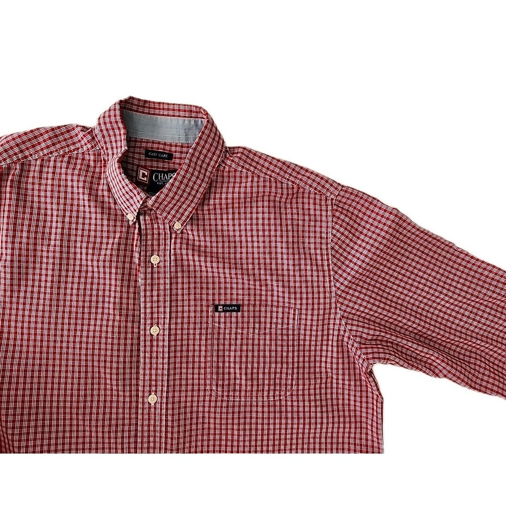 Chaps Easy Care Men's XL Red/Blue Gingham Western Button Down Long Sleeve EUC